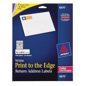 Avery White Laser Labels for Color Printing, 3/4 x 2-1/4, 750 per Pack 6870
