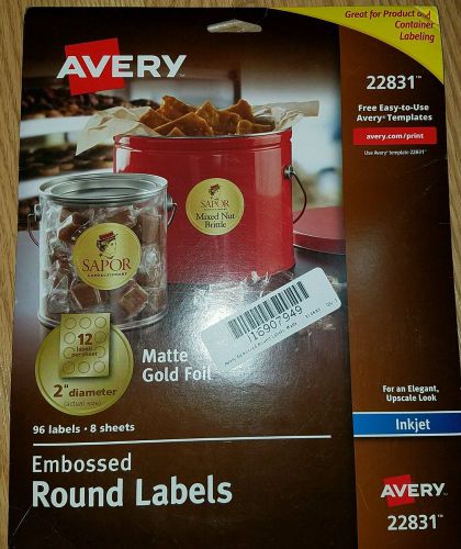 Avery Embossed Round Labels, Matte Gold Foil, 2-Inch Diamter, 96 Labels New