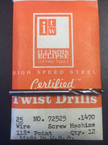 ITW HSS Screw Machine Twist Drills 25 Wire .1470 #72525, 24-pack