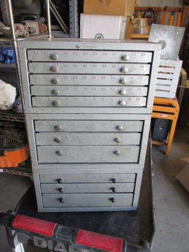 Three Vintage Huot Metal Drill Index Box Cabinets With Bits