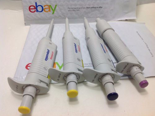 Set of 4 eppendorf research adjustable pipette 20, 200, 1000, 5000 ul   #11 for sale