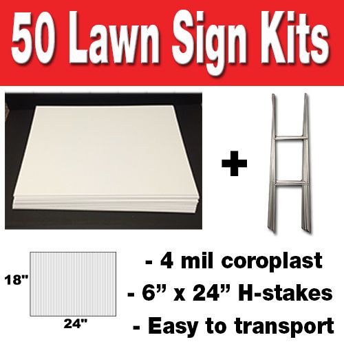 50 Pack Blank Yard Signs 18x24 with H-stakes for Garage Sales &amp; Graduations