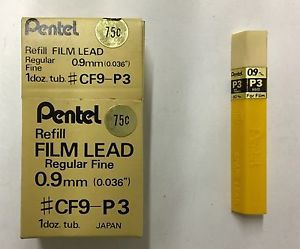 12 Tubes Pentel Film Lead 0.9mm CF9-P3 Regular Fine 144 Lead Refills