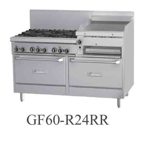 Garland gfe60-6r24rr range, 60&#034; wide, 6 burners (26,000 btu), 24&#034; raised griddle for sale