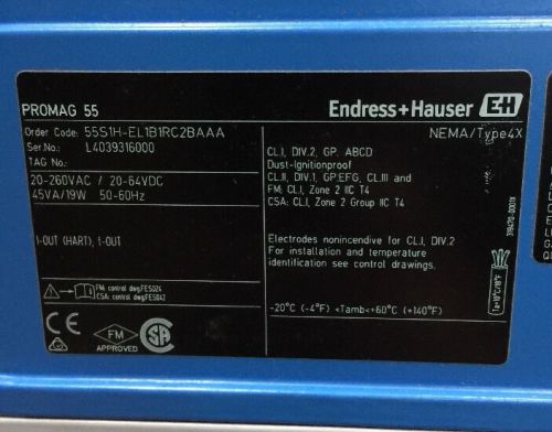 ENDRESS HAUSER PROMAG 55 WITH FLOW METER 4&#034; PROMAG S Brand New