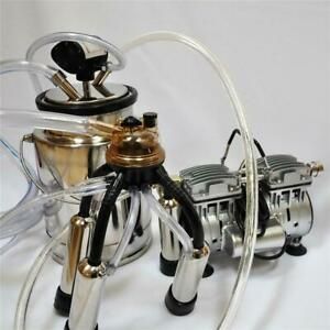 Portable Cow Bucket Milker w/Twin Piston oille  Vacuum Pump 10L Bucket Pulsator