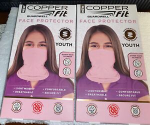 2 - COPPER FIT Face Cover Protector Neck Gaiter Pink Youth Cooling/UPF 30 - NEW!