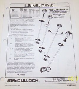 McCULLOCH TRIMMER PROMAC 2320L/2335J/2635J/2635B  OEM ILLUSTRATED PARTS LIST