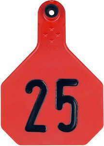 YTex 4 Star Large Red Cattle Ear Tags Numbered 126-150