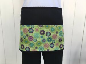 Bright Lime Green Dots Circles server waitress waist apron 3 pocket restaurant C