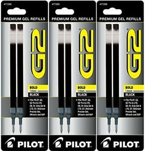 Pilot G2 Gel Ink Refill, 2-Pack for Rolling Ball Pens, Bold Point, Black (3)