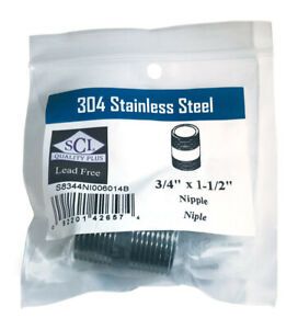 Smith-Cooper 4632101410 Stainless Steel Lead-Free Nipple 3/4 MPT x 1-1/2 L in.