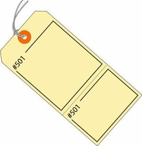 Aviditi Manilla Claim Tags Consecutively Numbered - Pre-Strung 4 3/4&#034; x 2 3/8...