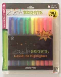 Zebra Zazzle Liquid Ink Highlighter, Chisel Tip, Assorted Colors, 10/Set
