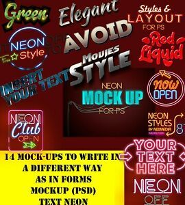 14 MOCKUPS FOR TEXT NEON &amp; OTHERS TO PHOTOSHOP DESIGNS, PSD FORMAT
