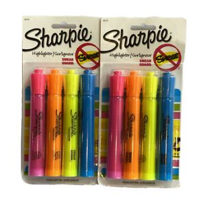 Sharpie Highlighter Markers Smear Guard Assorted Colors 4 Count Lot Of 2 Packs