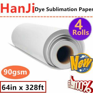 US 4 rolls! 90gsm 64&#034;x328&#039; HanJi Dye Sublimation Paper Heat Transfer Print Paper