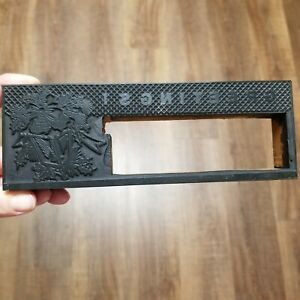Vtg Letterpress Print Block Christmas GREETINGS Lantern Holly 7&#034; x 2 1/2&#034; x 7/8&#034;