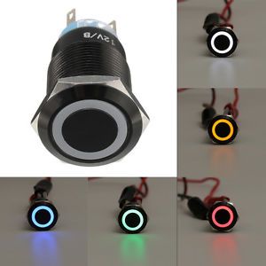 BLACK 5 Pin 19mm Led Light Metal Push Button Momentary Switch Waterproo