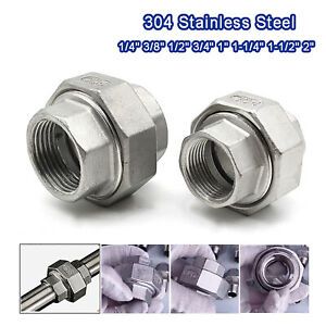 BSP Stainless Steel 304 Pipe Fitting - 1/4&#034; to 2&#034; Female Union Connector Adapter