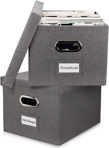 Decorative File Organizer Box Set of 2 - Collapsible Linen Filing Cabinets for S