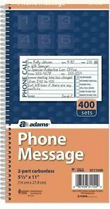 Adams Phone Message Book Carbonless Duplicate 5.50 x 11 Inches 400 Sets New