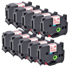 10PK Compatible Brother 0.94&#034; TZ-252 TZe-252 Red on White Label Tape Cassette