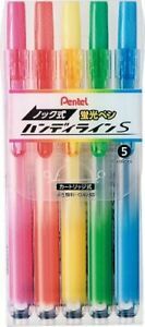 Pentel Knock Highlighter, Handy Line, 5 Color Set (SXNS15-5) From Japan