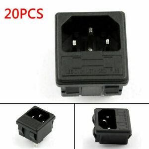 20PCS IEC320 C14 3 Pin Male Power Socket W/Fuse 10A 250V For Boat DIY AC-001D2 P