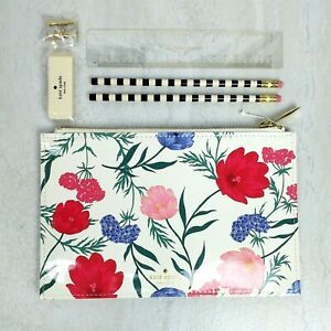 NEW Kate Spade New York Blossom Pencil Pouch Case Floral Flower Pink Red Ruler