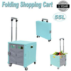 55L Handcart Folding Shopping Cart W/Telescoping Handle &amp; 360° Rotating Wheels