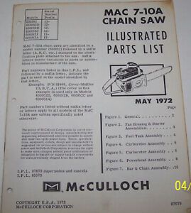 McCULLOCH CHAIN SAW MAC 7-10A ORIGINAL OEM ILLUSTRATED PARTS LIST