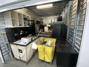 storage unit auction - Desks, Speakers, Stove, File and Wood Cabinets, Monitors