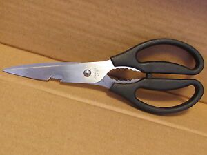 HOBBY &amp; CRAFT SCISSORS BLACK HANDLE ALL STAINLES STEEL BLADES W/ BOTTLE OPENERS