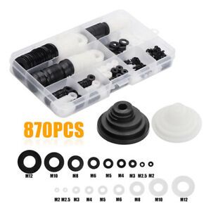 870Pcs M2-M12 Nylon Rubber Flat Ring Washers Washers Assortment Mix Kit