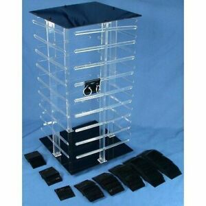 4 Sided Revolving Rotating Jewelry Display Stand with 100 2&#034; Black Earring Cards