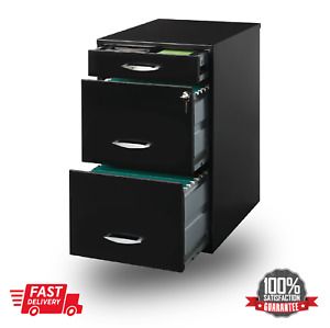 18&#034; Deep Home Office Filing Storage, Metal File Cabinet 3 Drawer w/ Lock - Black