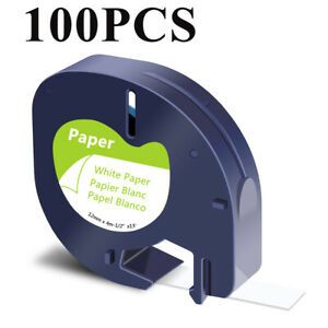 100PK Black on White Label Tape Paper Refills for DYMO LetraTag 100T 91330 12mm