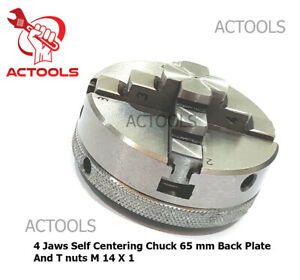 4 Jaws Self Centering Chuck 65 mm Back Plate And T nuts M 14 X 1 Actools