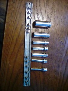 SET OF 7 - 1/4&#034; DRIVE SNAP ON DEEP METRIC SOCKETS WITH SNAP ON A269 RAIL-HOLDER