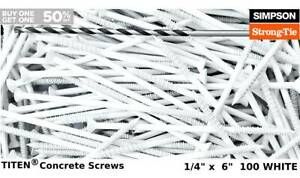 (100) Concrete Screws Tapcon White 1/4&#034; x 6&#034; P/Flat Simpson Strong -Tie W/Drill
