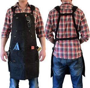 ecoZen Lifestyle Waxed Canvas Welding Apron Fully Adjustable, Black, One Size