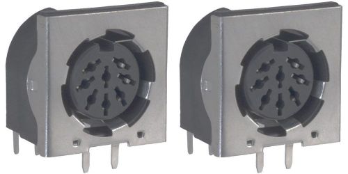 TWO 8 pin DIN Jack Sockets, PCB, shielded front, 0.1 inch pitch, Tyco 212047-1