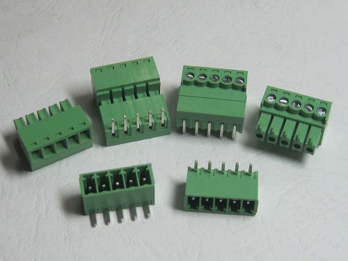 100 x angle 90° 5 pin 3.5mm screw terminal block connector pluggable type green for sale