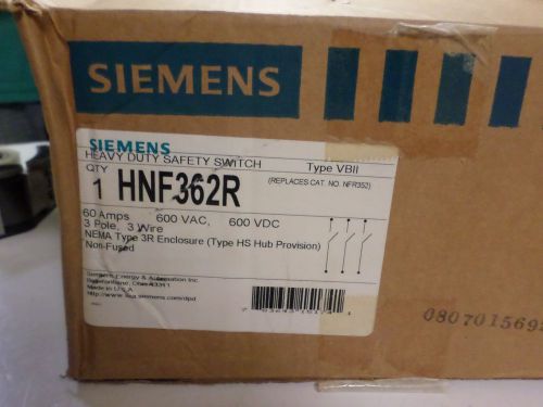 (1) SIEMENS HNF362R HEAVY DUTY SAFETY SWITCH 3 POLE 60 AMP FREE US SHIPPING!!