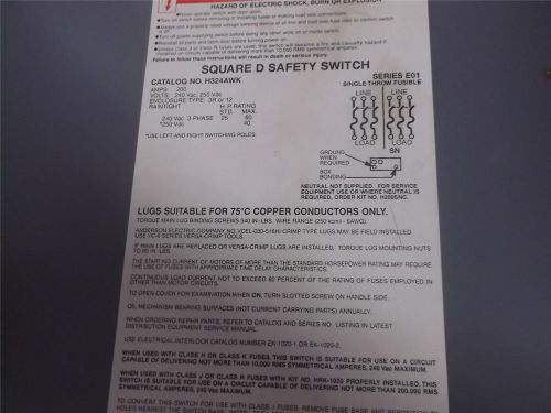 Square d h324awk 200 amp 240 v safety switch for sale