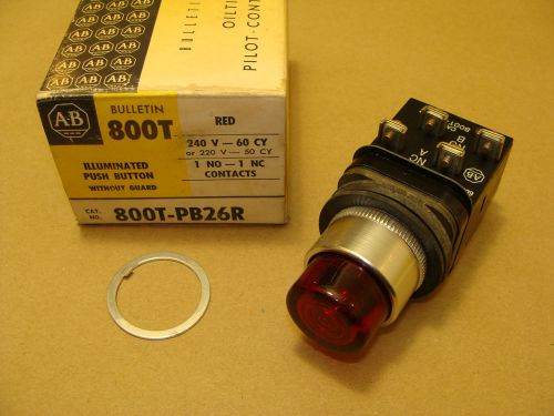 Nos allen bradley 800t-pb26r red illuminated push button 240v 1no &amp; 1nc contact for sale