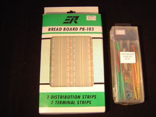 ER Bread Board PB-103 3 Distribution Strips 2 Terminal Strips + Lead Set NIB