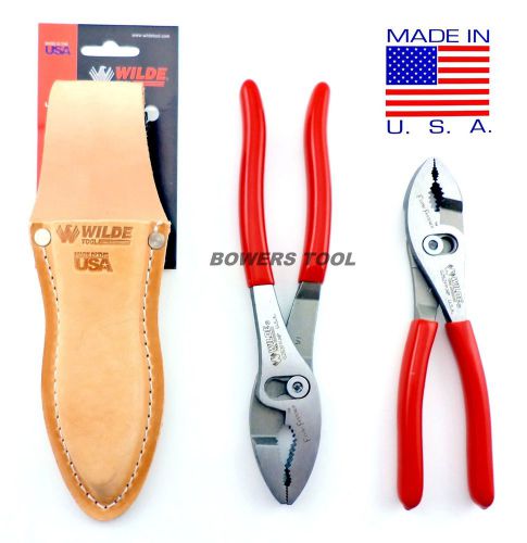 Wilde tool professional slip joint pliers &amp; leather pouch 8 &amp; 6-1/2&#034; made in usa for sale