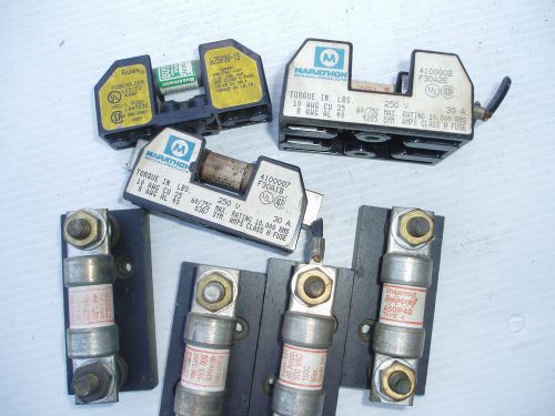 Lot of 7 fuse block holders with fuses 250vac, 500vac, buss, marathon, etc for sale